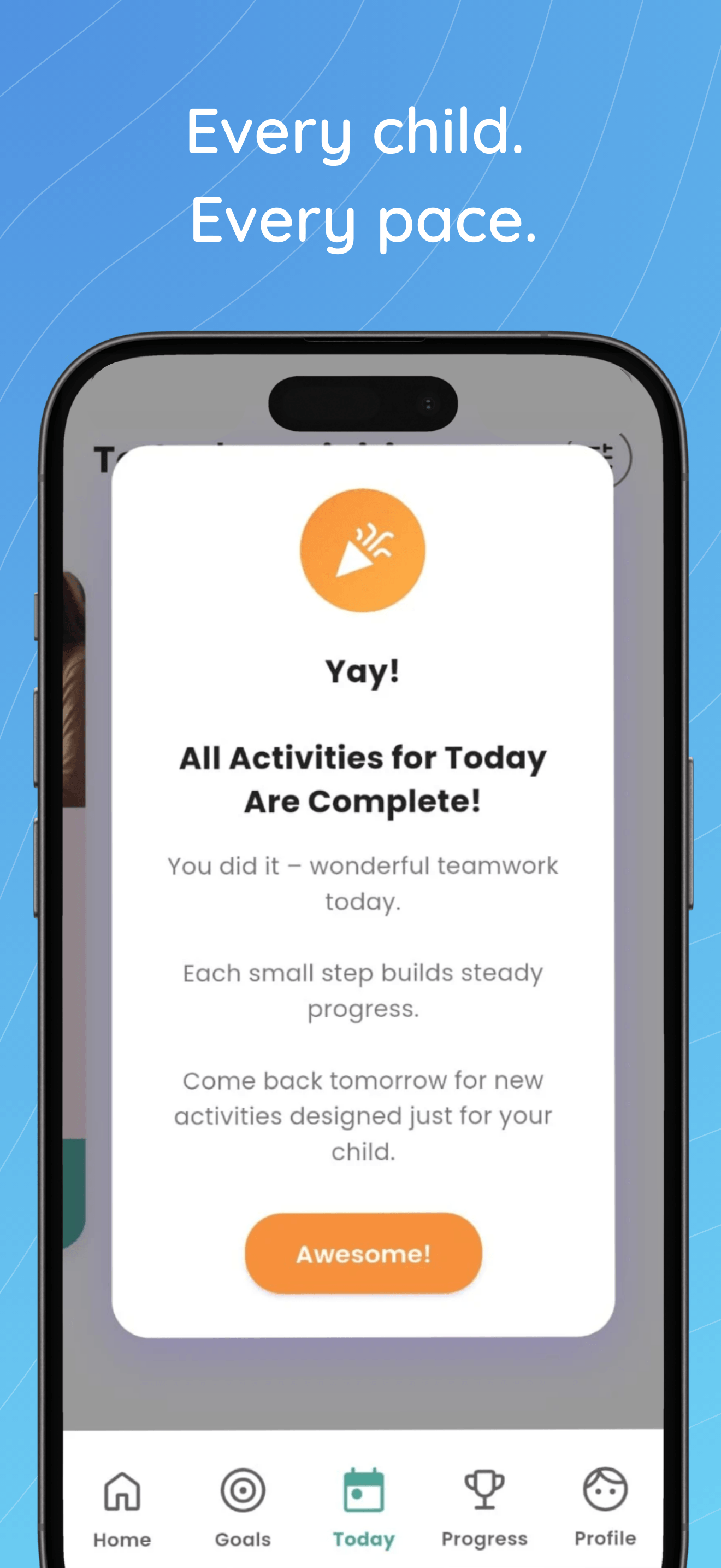 BASICS — All activities for today complete, with a celebration message